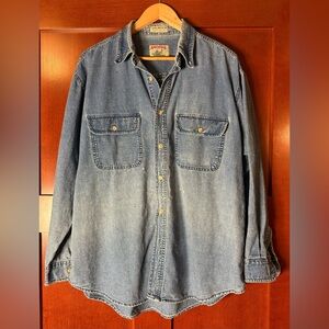 Vintage Men's Blue Distressed Denim Button Down Shirt